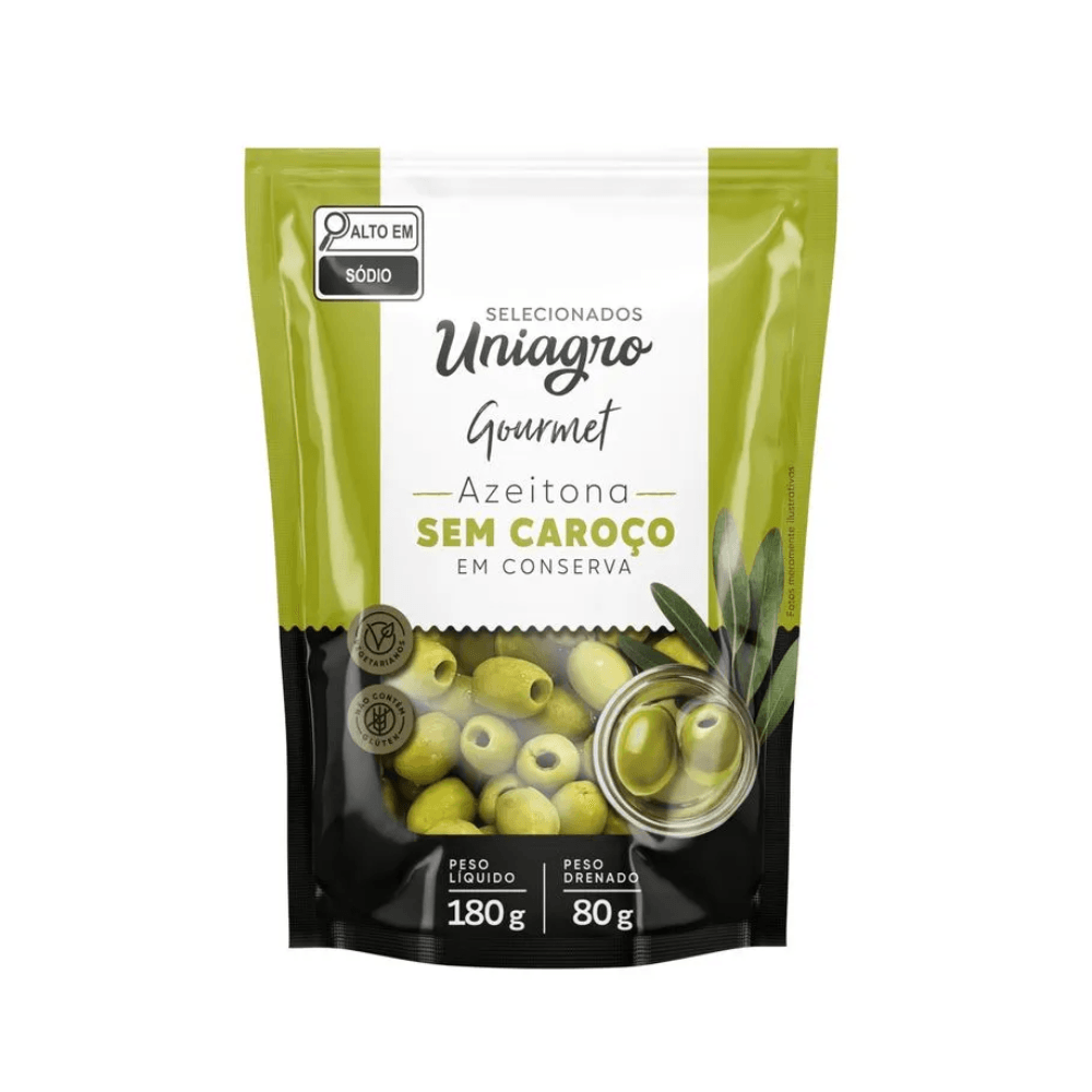 Azeitona Verde Em Conserva Sem Caroço Uniagro 80g